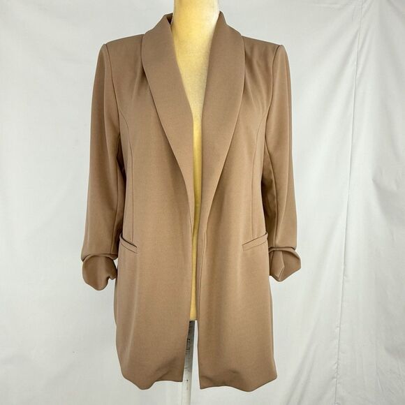 New Fashion Nova Blazer Women Size L Brown Open Front Collared 3/4 Sleeve - Picture 4 of 16